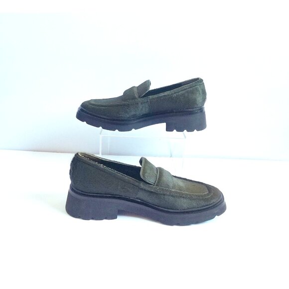 VINCE Robin Penny Loafers Dark Green Calf Hair EU 36 US 6 Slip On - Picture 6 of 12